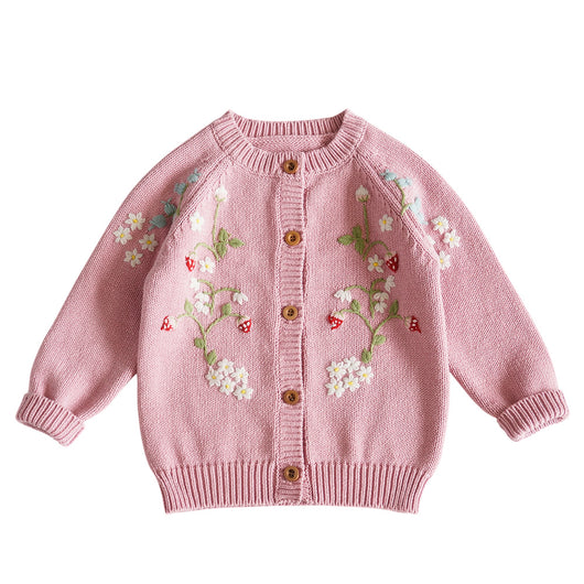 Cardigan Tejido para Niña con Bordado de Fresa y Flores - Image 7