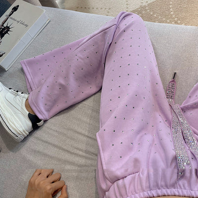 Pantalones Palazzo Morado con Diamantes, Cintura Alta y Talle Ancho - Image 8