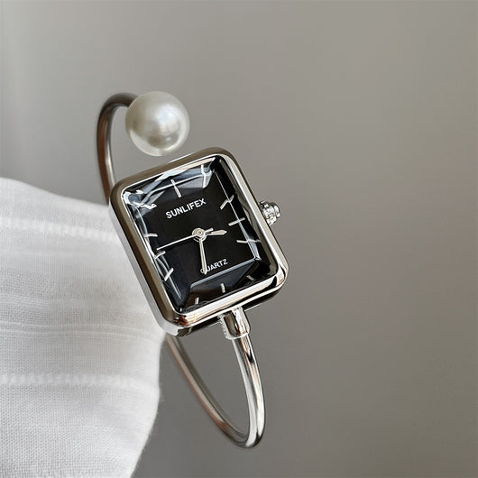 Reloj Pulsera Lujo Perla Cuadrada Dorado para Mujer - Image 4