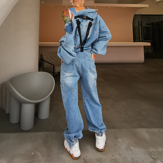Jumpsuit Vaquero Holgado con Capucha y Piernas Rectas - Image 10