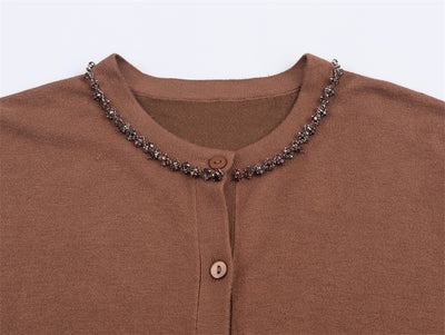 Cardigan Elegante de Cuello Redondo y Manga Larga con Detalles de Joyería - Image 12
