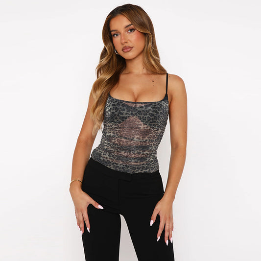 Top Camisola Efecto Dos Piezas Estampado Leopardo con Malla - Image 2