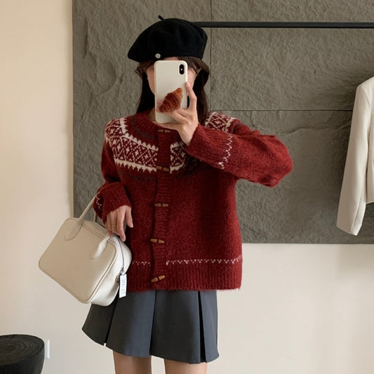 Cardigan Navideño Bicolor Reductor de Silueta para Invierno