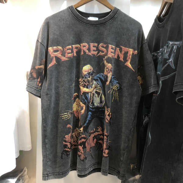 Camiseta Hip Hop Oversize Calavera Desgastada para Hombre