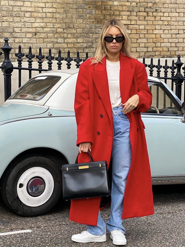 Abrigo Largo Rojo de Moda Premium con Personalidad