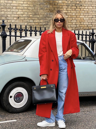 Abrigo Largo Rojo de Moda Premium con Personalidad