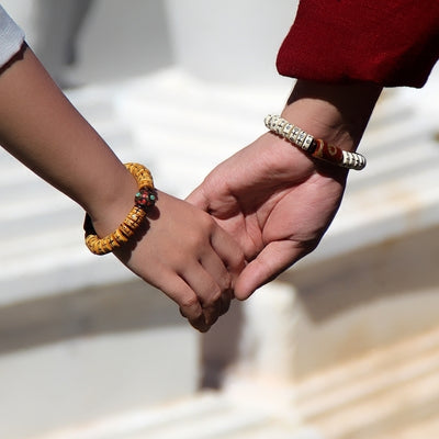 Pulsera de Pareja Ágata Natural con Hueso Tibetano - Image 9
