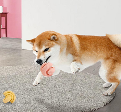 Pink rubber dog molar teeth relief bouncy ball being rinsed with water, showing its textured surface. - Image 13