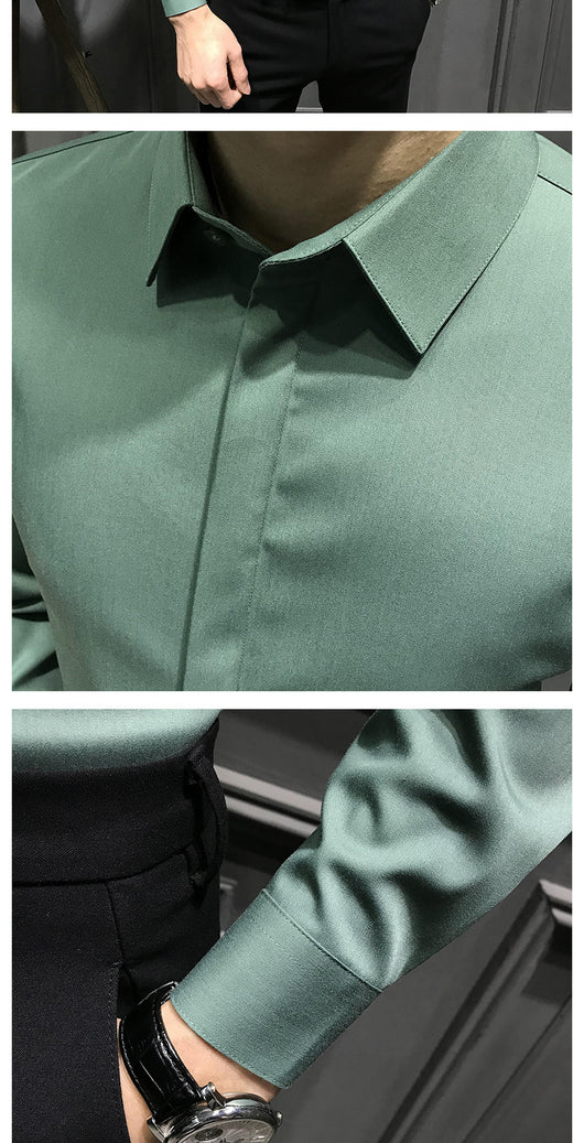 Camisa Ejecutiva Manga Larga Estilo Coreano para Hombre - Image 12