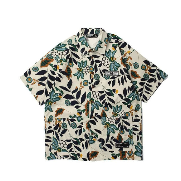 Unisex Full Print Floral Retro Short Sleeve Shirt