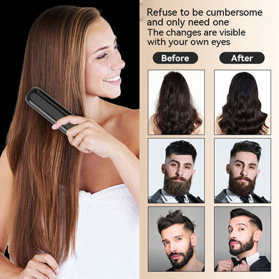 Black and rose gold wireless negative ion straight hair comb with three temperature settings and a sleek, portable design. - Image 13