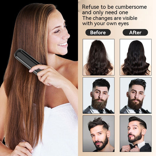 Black and rose gold wireless negative ion straight hair comb with three temperature settings and a sleek, portable design. - Image 13