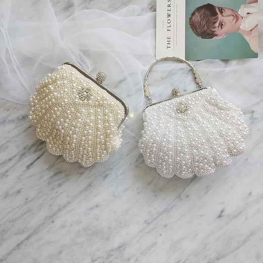 Bolsa Concha Tejida a Mano con Cuentas - Estilo Retro Diagonal Celebridad