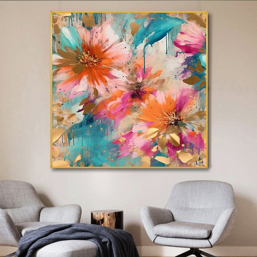 Cuadro Abstracto Peonía Moderno - Lienzo Óleo Decorativo para Sala y Dormitorio