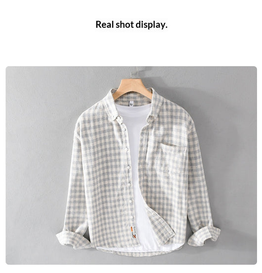 Camisa Cuadros Japonesa Manga Larga para Hombre - Estilo Casual y Versátil - Image 9