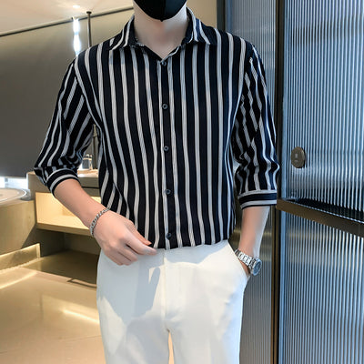 Camisa Casual de Rayas Blancas y Negras para Hombre - Image 9