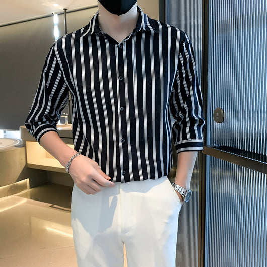 Camisa Casual de Rayas Blancas y Negras para Hombre - Image 9