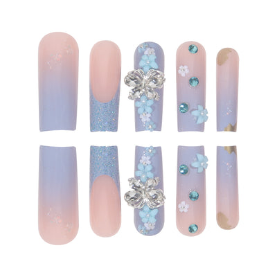Uñas Postizas de Larga Duración Estilo Europeo y Americano en Azul - Image 3