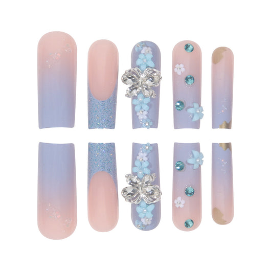 Uñas Postizas de Larga Duración Estilo Europeo y Americano en Azul - Image 3