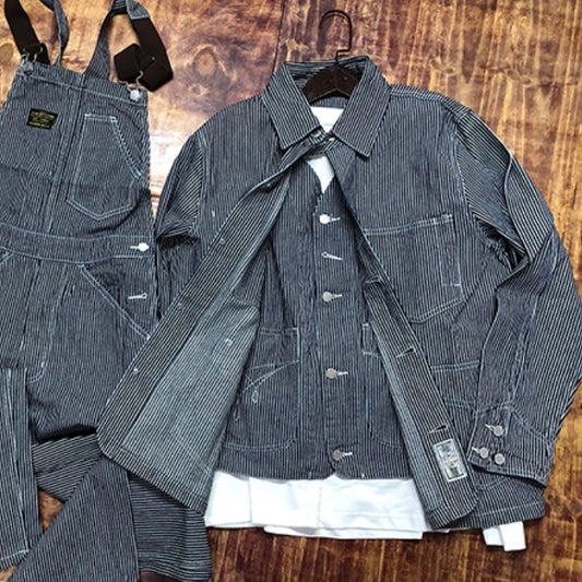 Chaqueta Motociclista Denim a Rayas con Múltiples Bolsillos