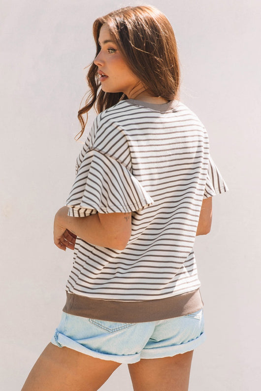 Camiseta Suelta Estampada a Rayas Cuello Redondo - Image 13
