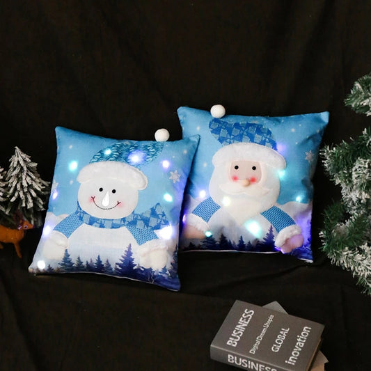 Juego de Fundas de Almohada Navideña Luminosas - Papá Noel y Muñeco de Nieve