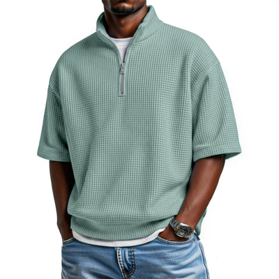 Polo Camiseta Manga Corta Waffle-Knit con Cierre de Medio Zipper para Hombre - Image 3