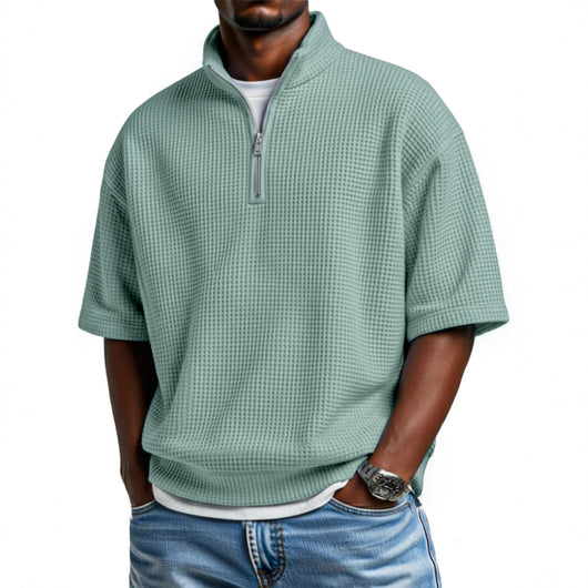 Polo Camiseta Manga Corta Waffle-Knit con Cierre de Medio Zipper para Hombre - Image 3