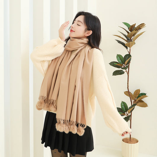 Capa Elegante para Mujer con Pompones - Mezcla de Cachemira y Lana - Image 26