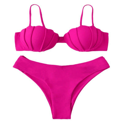 Vibrant blue two-piece bikini with seashell-shaped top and high-cut bottoms, perfect for beach or pool. - Image 5