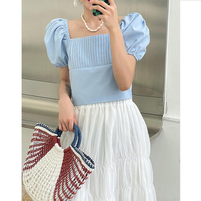 Blusa Cropped Cuello Cuadrado Francés para Mujer