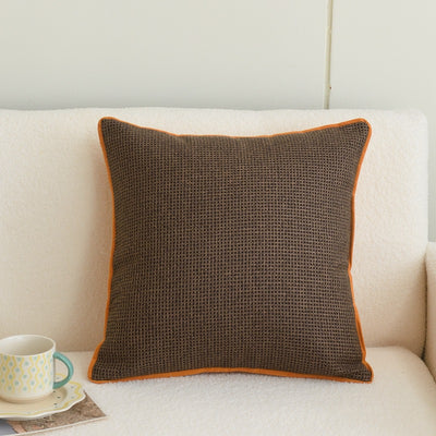Funda de Almohada Cuadros Naranja en Algodón y Lino - Image 5