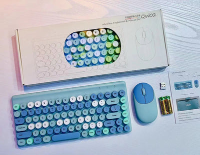 Combo Teclado y Ratón Inalámbrico Retro Lunares Colorido Portátil - Image 10