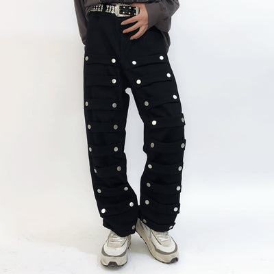 Pantalones Rectos Holgados Street Fashion con Parche de Hebilla Metálica - Image 14