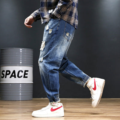 Pantalones Vaqueros Holgados Talla Grande para Hombre con Rotos en los Tobillos - Image 2