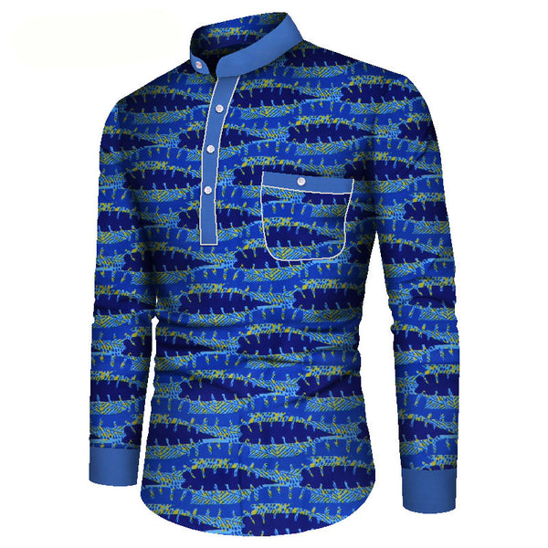 Camisa Casual de Manga Larga Estampada Africana para Hombre