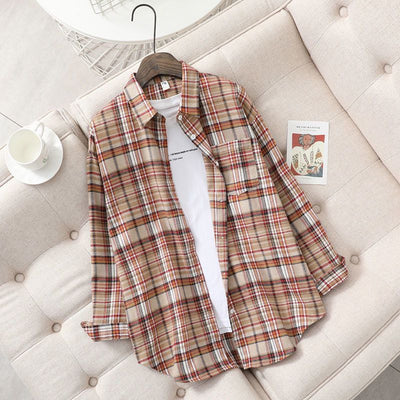 Blusa Retro Cuadros Oversized Manga Larga Casual Mujer - Image 18