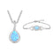 New S925 Plateado Azul Drop Pendant Necklace Bracelet 2pcs Set