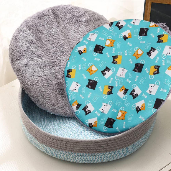 Cama Redonda de Mimbre para Gatos - Nido Donut Refrescante y Lavable