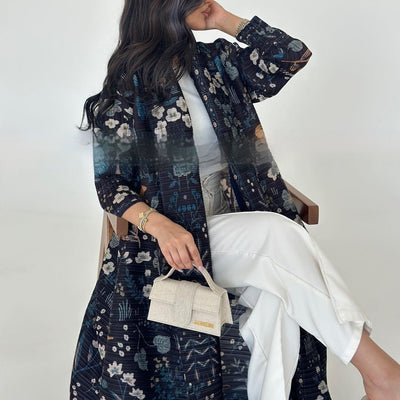 Cardigan Djellaba Étnico con Pliegues y Estampado - Capa Clásica de Moda - Image 73