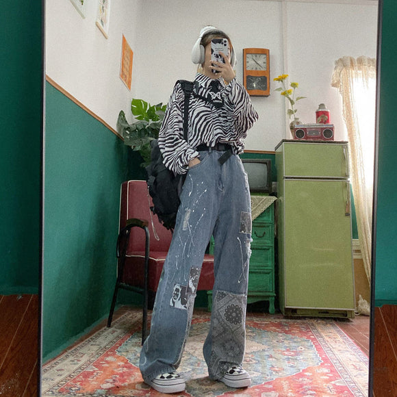 Pantalones Vaqueros Holgados Retro Casual Versátiles