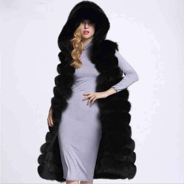 Chaleco Largo de Piel Sintética de Zorro para Mujer - Corte Slim
