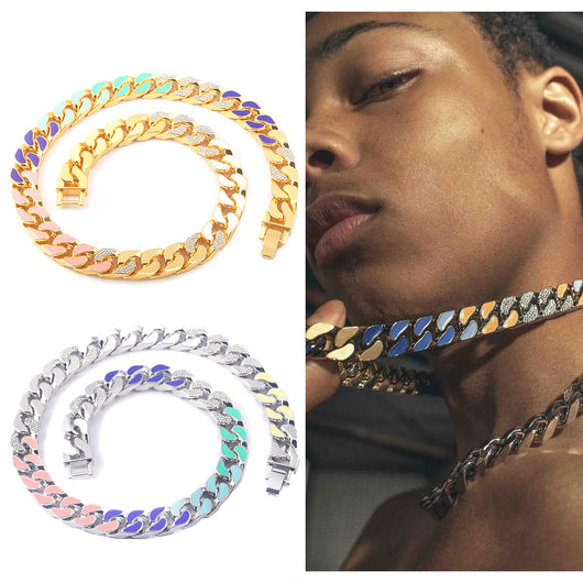 Cadena Cubana de Diamantes Multicolores Rap Hip Hop