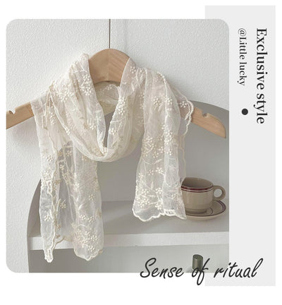 Pañuelo de Seda Largo con Bordado de Flores Delicadas para Mujer - Image 22