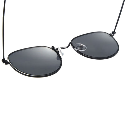 Black metal round frame anti-blue ray glasses with clear lenses, shown at an angle on a white background. - Image 8
