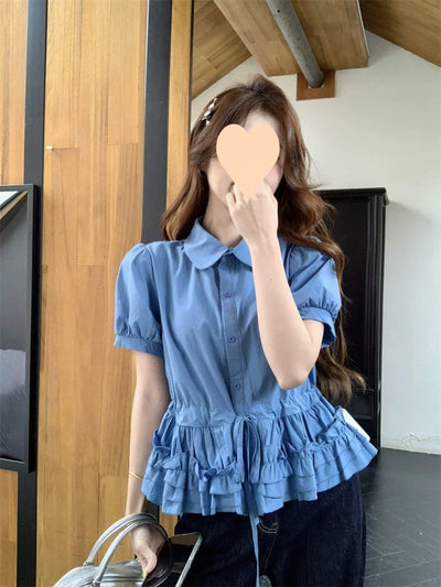 Blusa Juvenil Azul con Cuello de Muñeca y Mangas Abullonadas - Image 11