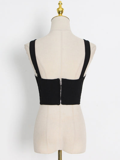 Chaleco Calado Mujer Cuello Bajo Diseño Fishbone Transparente - Image 8