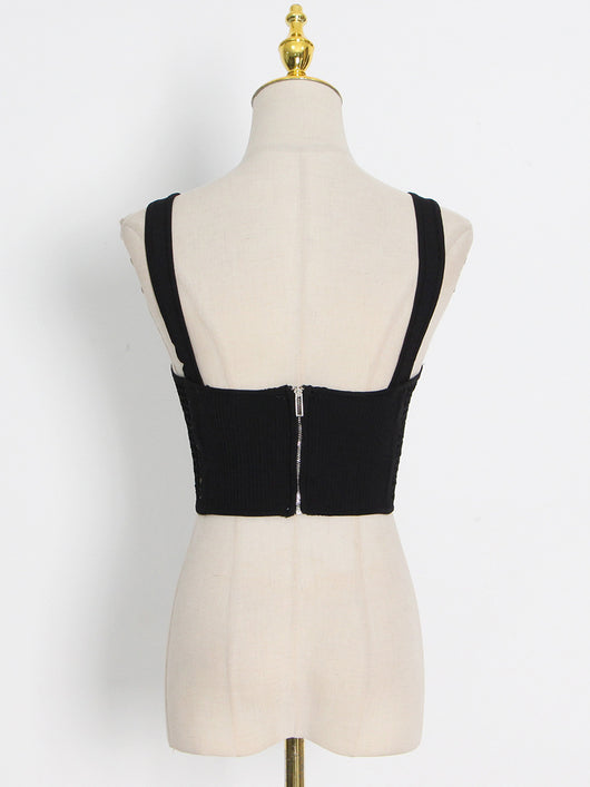 Chaleco Calado Mujer Cuello Bajo Diseño Fishbone Transparente - Image 8
