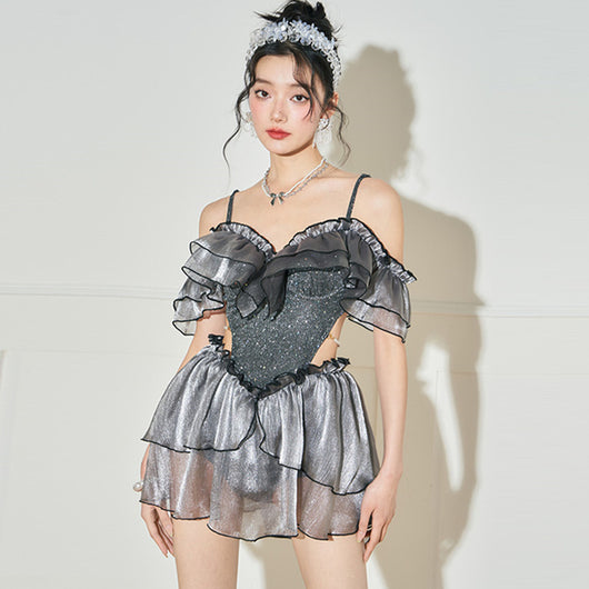 Traje de Baño Enterizo Plus Size con Volantes y Perlas - Image 9