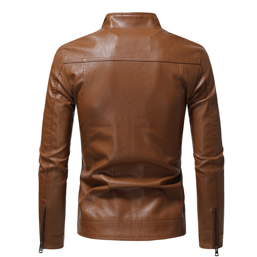 Chaqueta de Cuero con Cierre y Cuello Alto para Negocios y Motocicleta - Otoño e Invierno - Image 3